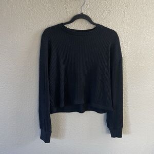 Aritzia Wilfred Rudko Sweater Womens Medium  Black Crop Stretch Knit Ribbed Boxy